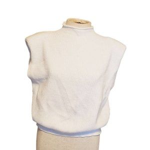 Beige by Tany knit mock neck size Small oversized padded shoulder white